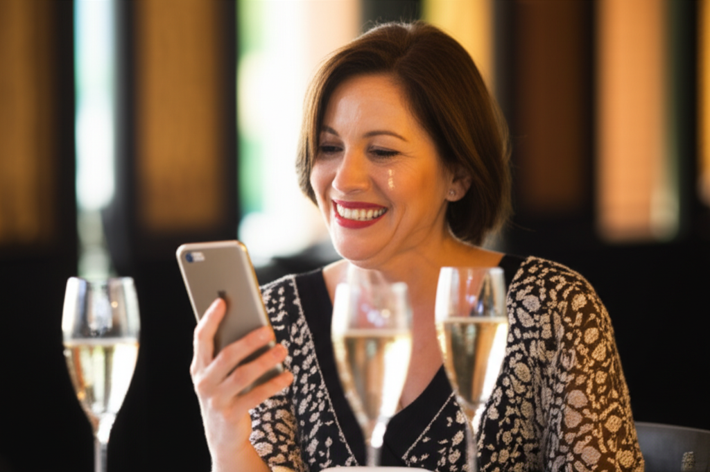 A woman in tears of joy reading her anniversary card