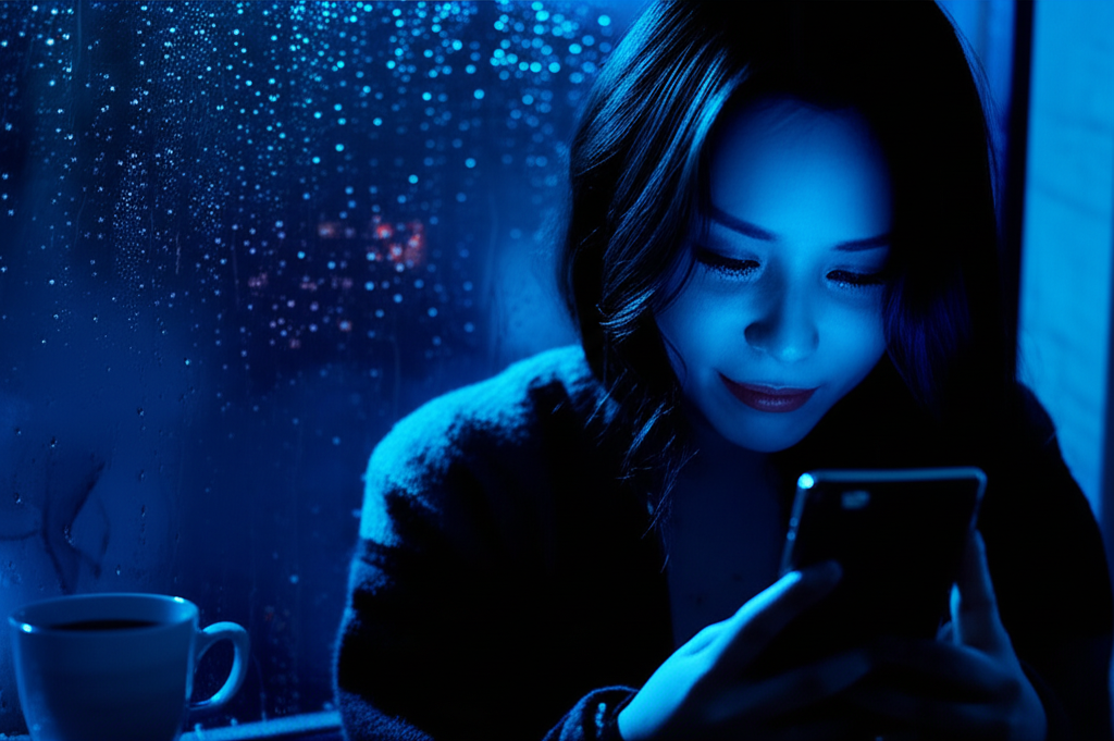 Someone reading a missing you card by a rainy window