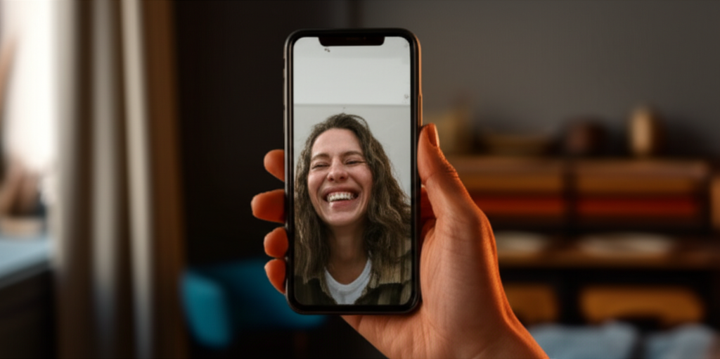 A long-distance video call with tears and laughter
